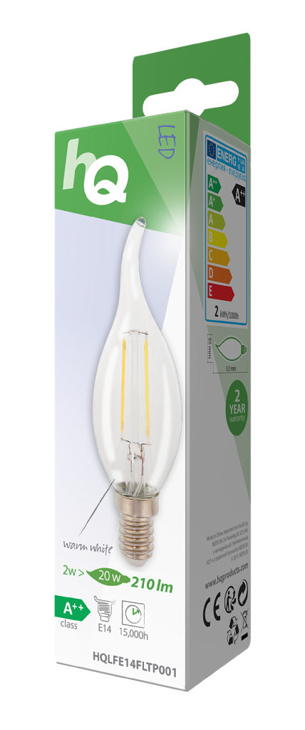 HQ lfe14fltp001 LED Retro Filament Lampe E14 Bent Candle 2 W 210 LM 2700 K