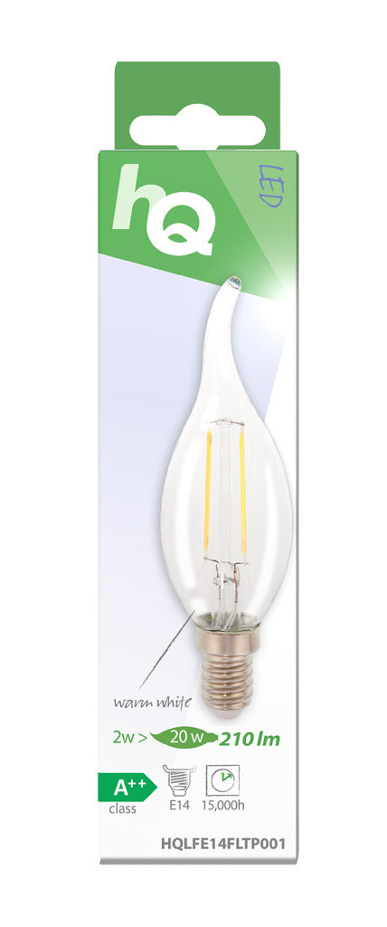 HQ lfe14fltp001 LED Retro Filament Lampe E14 Bent Candle 2 W 210 LM 2700 K