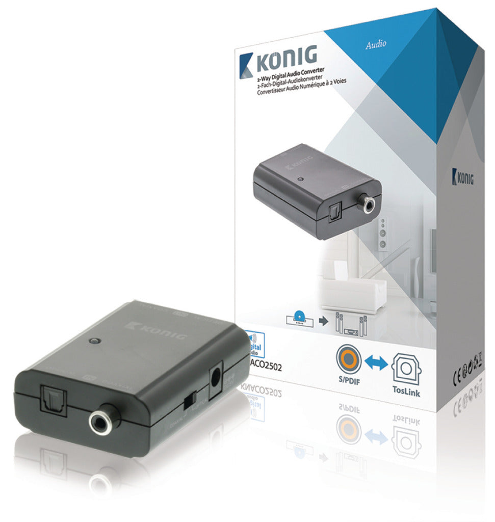 K ouml;nig König KNACO2502 Digital Audio Converter 1x Toslink Female + 1x S PDIF (RCA) Female 1x Toslink Female + 1x SPDIF (RCA) Female Dark Gray