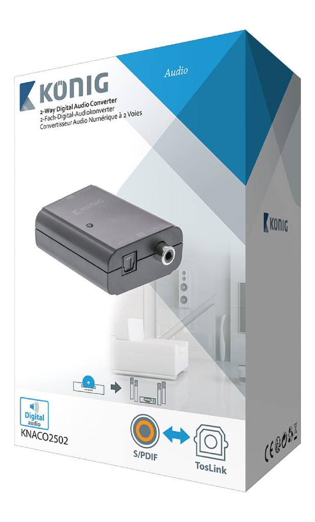 K ouml;nig König KNACO2502 Digital Audio Converter 1x Toslink Female + 1x S PDIF (RCA) Female 1x Toslink Female + 1x SPDIF (RCA) Female Dark Gray