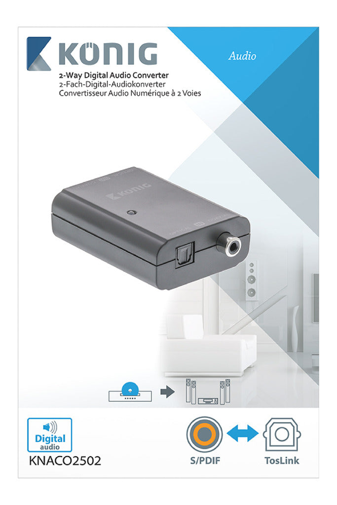 K ouml;nig König KNACO2502 Digital Audio Converter 1x Toslink Female + 1x S PDIF (RCA) Female 1x Toslink Female + 1x SPDIF (RCA) Female Dark Gray