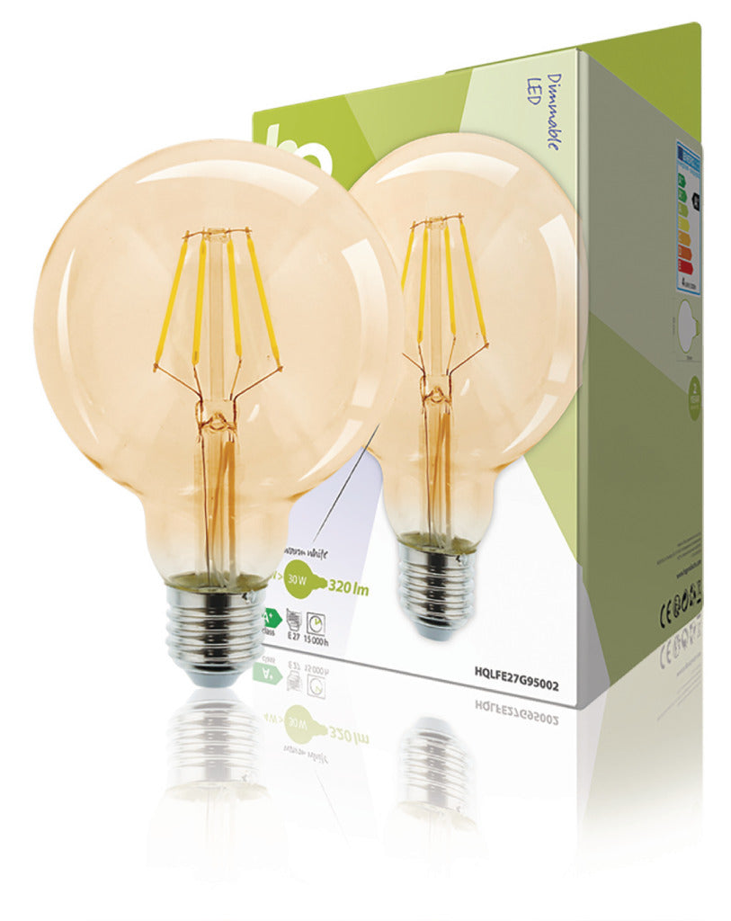 HQ HQ HQLFE27G95002 Lampe à Filament Led Rétro E27 Dimmable G95 4 W 320 Lm 2500 K