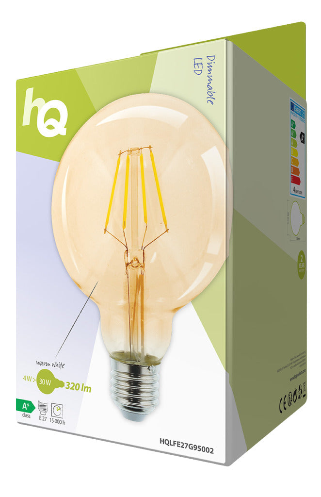 HQ HQ HQLFE27G95002 Lampe à Filament Led Rétro E27 Dimmable G95 4 W 320 Lm 2500 K