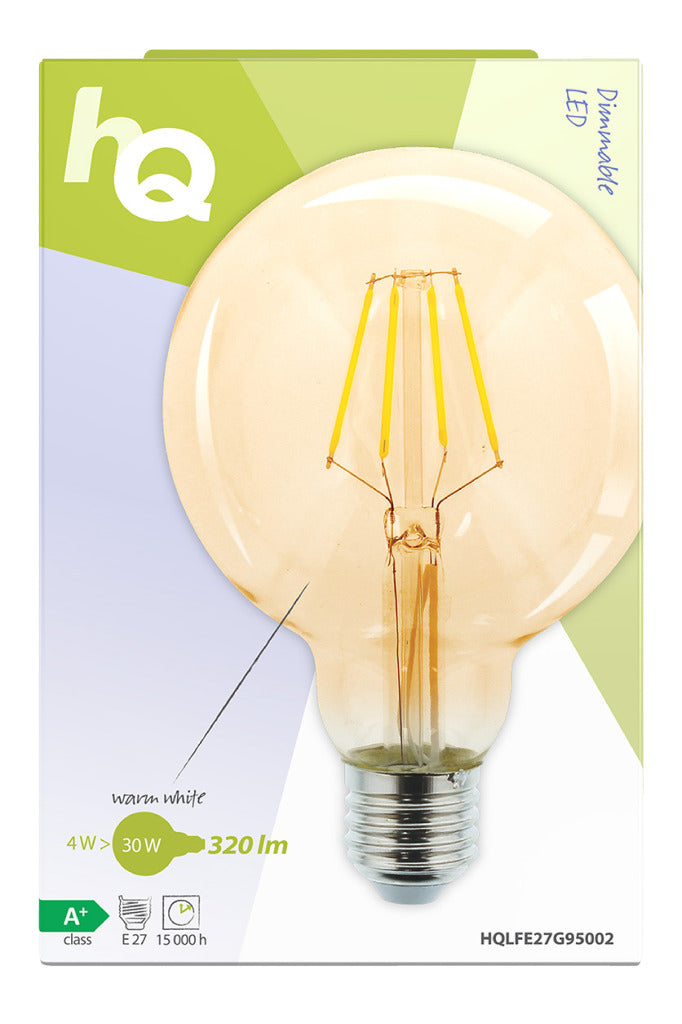 HQ HQ HQLFE27G95002 Lampe à Filament Led Rétro E27 Dimmable G95 4 W 320 Lm 2500 K