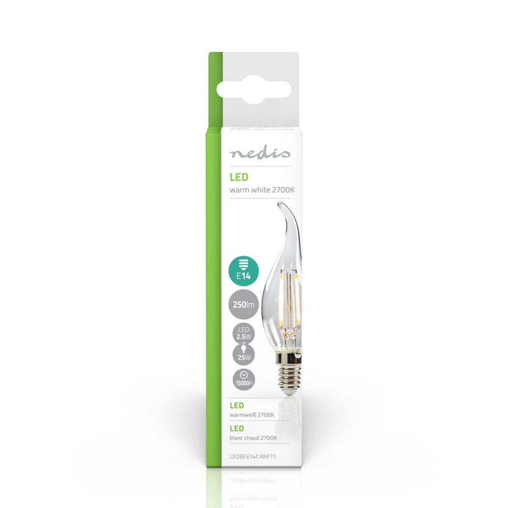 Nedis ledbfe14canft1 bombilla LED retro vela E14 con punta curva 2,5 W 250 lm