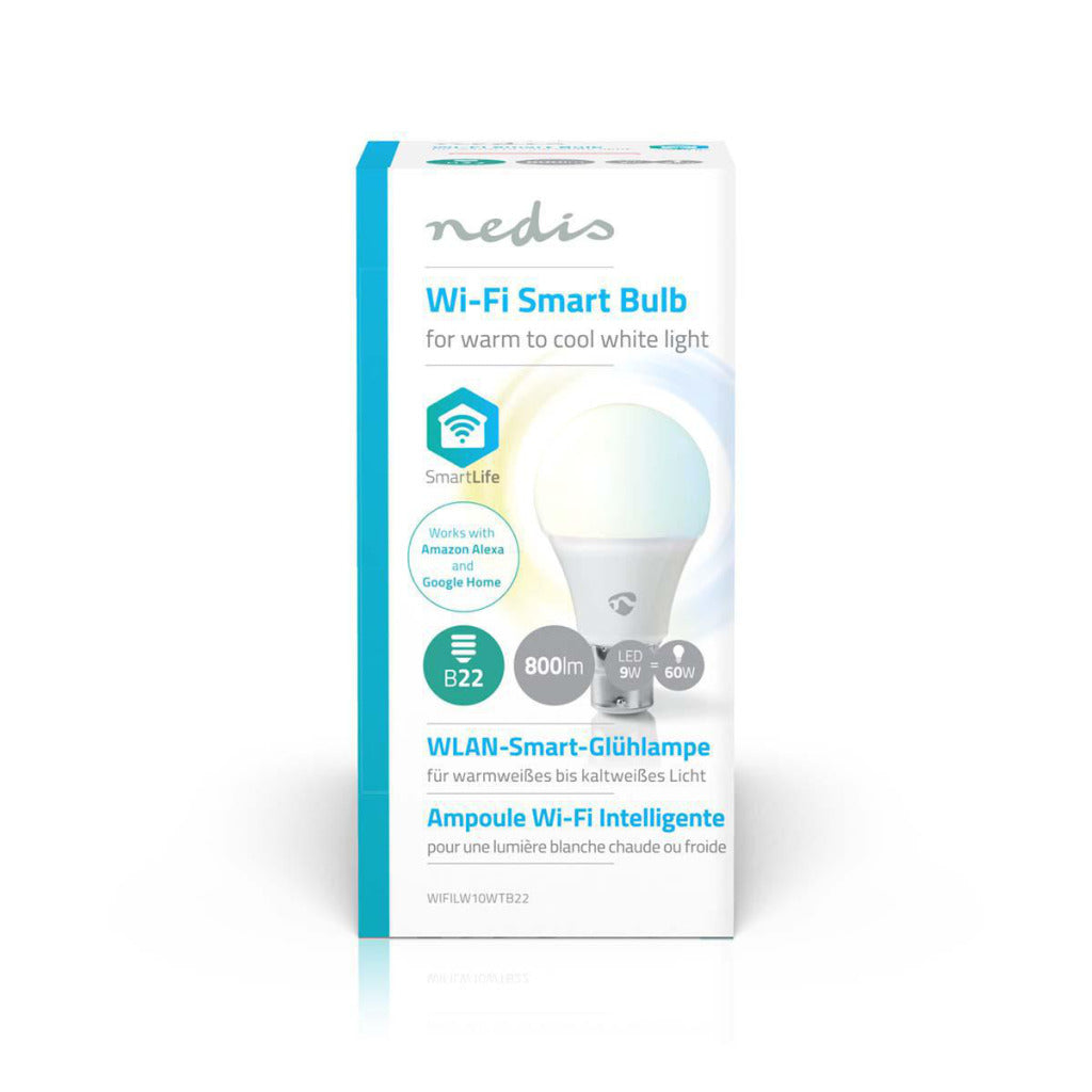 Nedis wifilw10wtb22 lâmpada LED inteligente wi-fi branca quente a fria b22