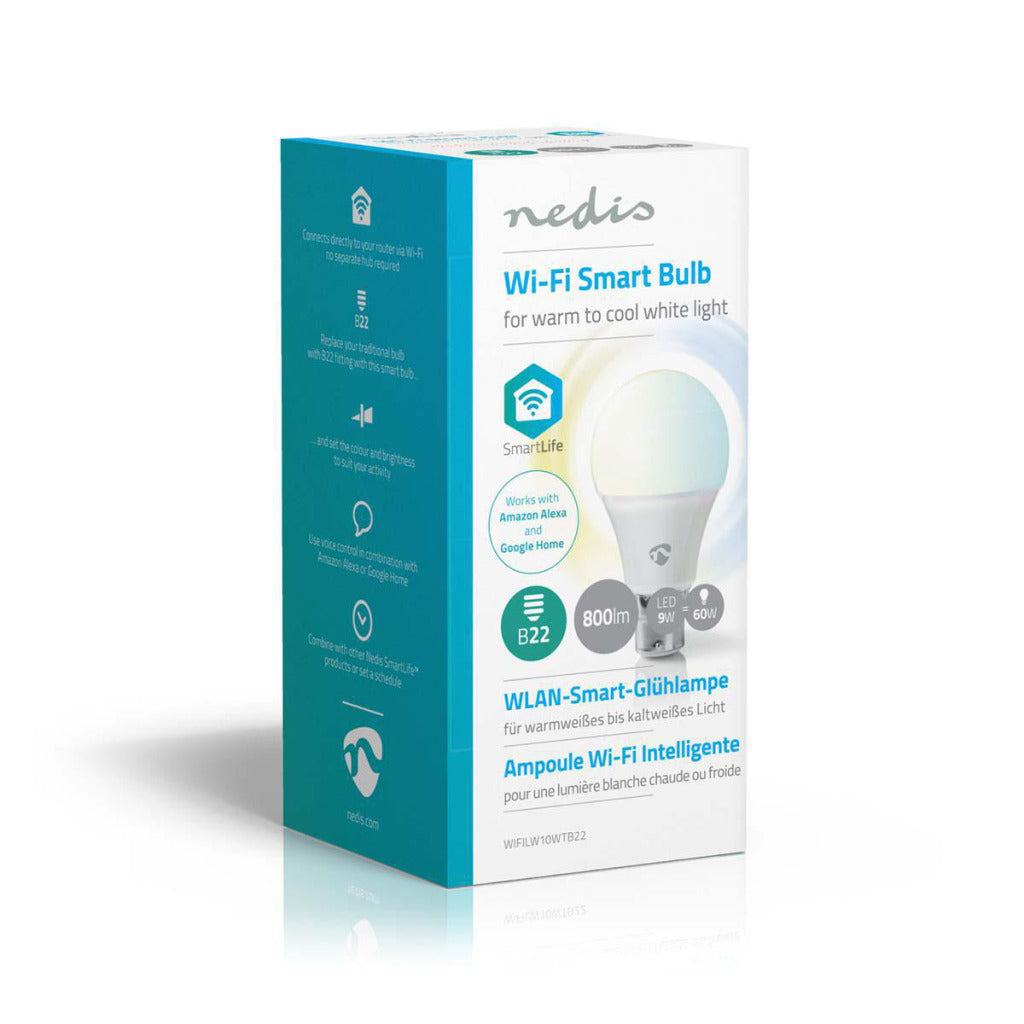 Nedis wifilw10wtb22 lâmpada LED inteligente wi-fi branca quente a fria b22