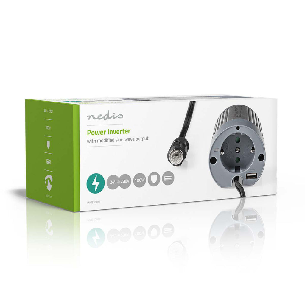 Nedis PIMS10024 Power Converter Modified Sine Wave 24 V DC 230 V 100 W 1x Schuko 1x USB output