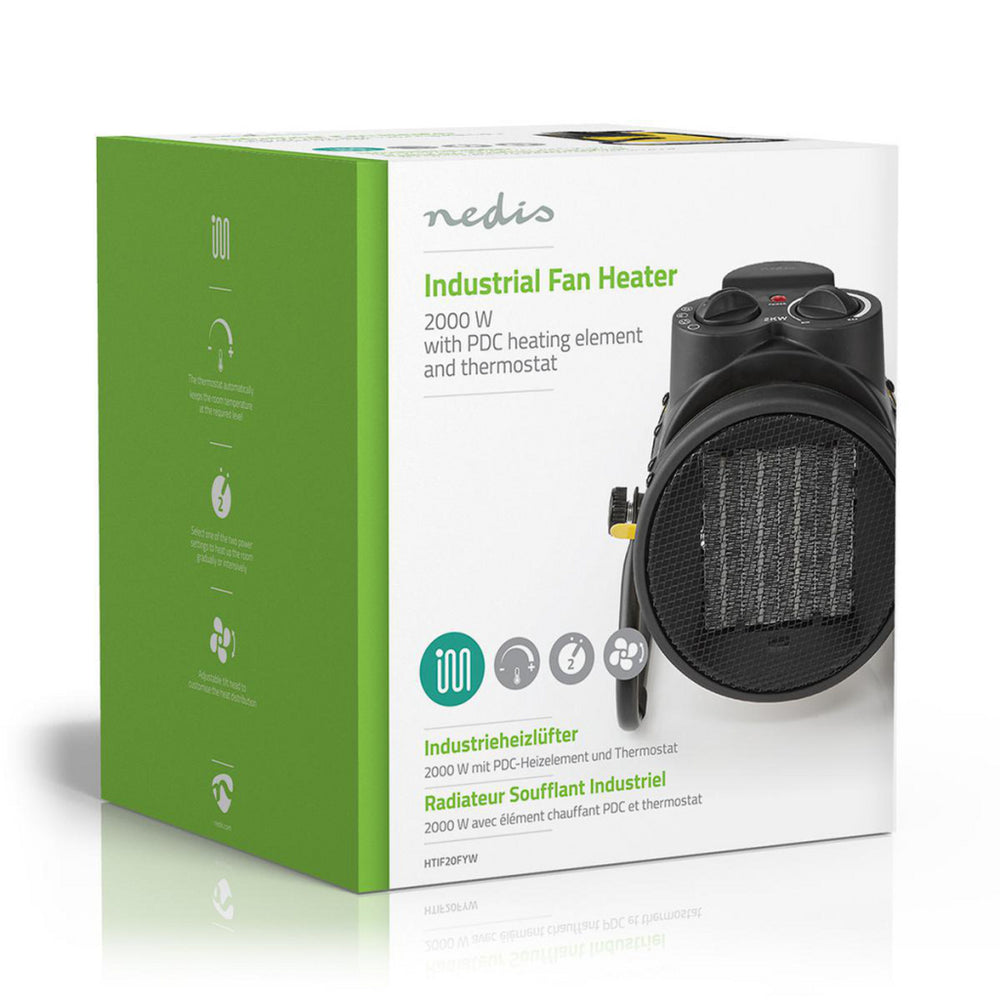 Nedis htif20fyw industrial ceramic fan heater thermostat 3 settings 2000 w yellow