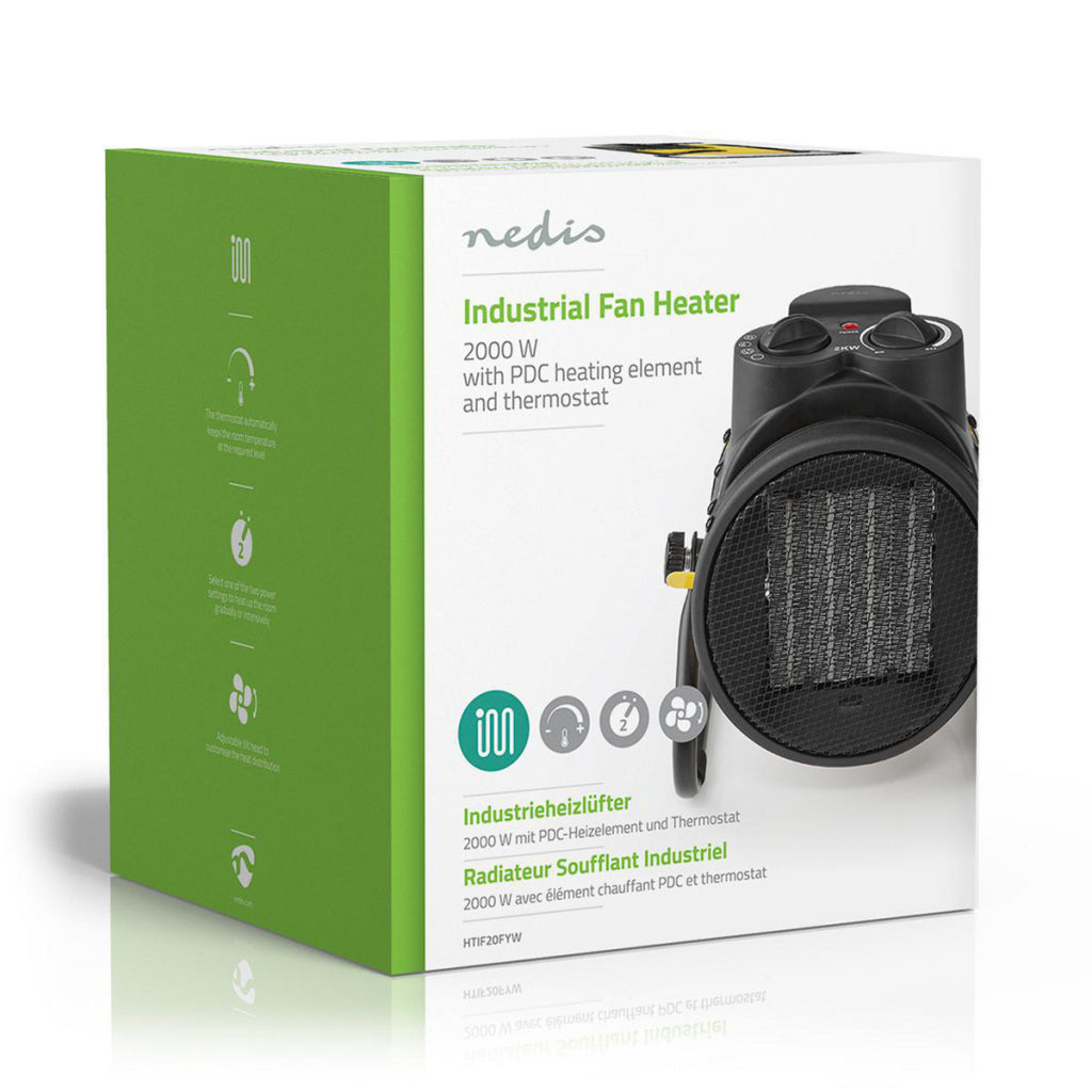 Nedis htif20fyw industrial ceramic fan heater thermostat 3 settings 2000 w yellow