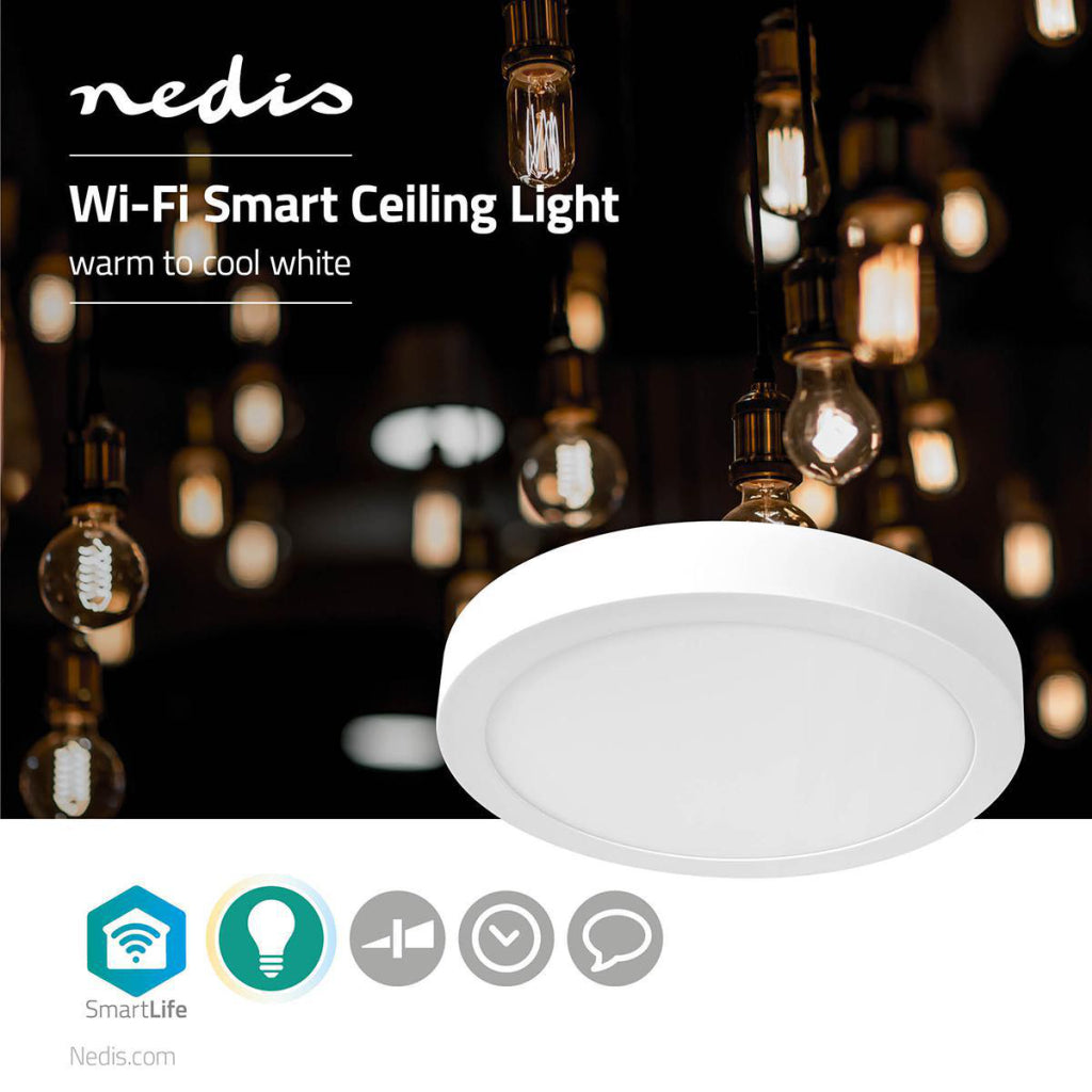 Nedis wifilaw20wt plafonnier intelligent wi-fi rond oslash; 30 cm blanc chaud à froid 1200 lm 18 w design fin aluminium