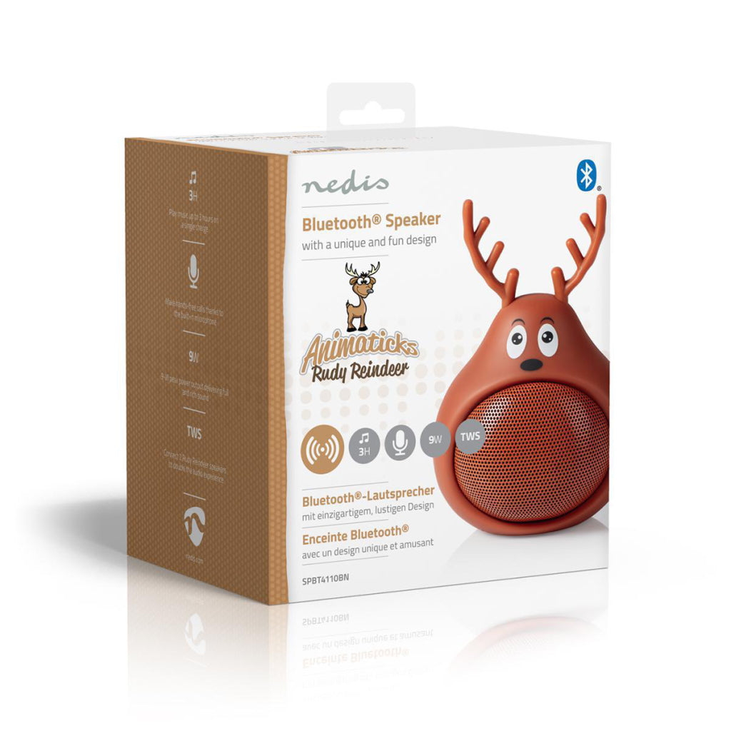 Nedis SPBT4110BN Animatics Bluetooth-høyttaler 3 timers spilletid handsfree ringer Rudy Reindeer