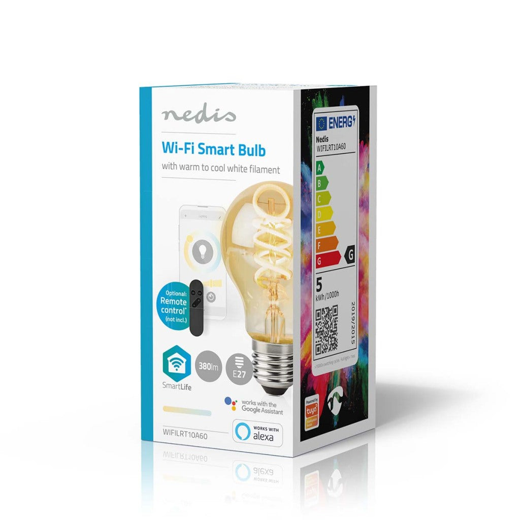 Nedis Wi-Fi LRT10A60 SmartLife LED Filament Lamp Wi-Fi E27 360 lm 4.9 W Warm to Cool White 1800 - 6500 K Glass Android Trade; ios peer