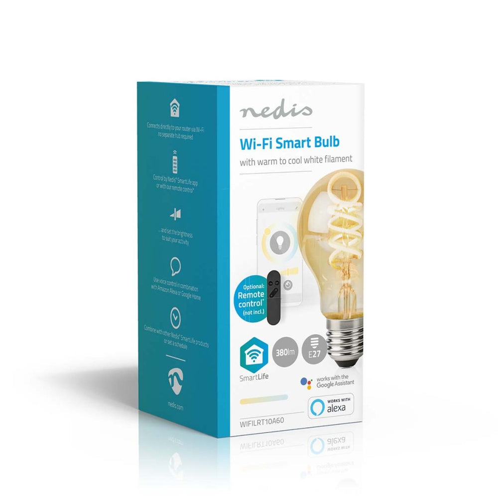 Nedis Wi-Fi LRT10A60 SmartLife LED Filament Lamp Wi-Fi E27 360 lm 4.9 W Warm to Cool White 1800 - 6500 K Glass Android Trade; ios peer