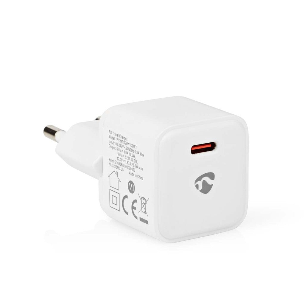 Nedis WCMPD20W100WT Ladegerät 1,67 2,22 3,0 A Ausgänge: 1 USB-C-Handel; 20 W automatische Spannungsauswahl