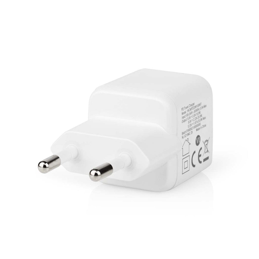 Nedis WCMPD20W100WT Ladegerät 1,67 2,22 3,0 A Ausgänge: 1 USB-C-Handel; 20 W automatische Spannungsauswahl