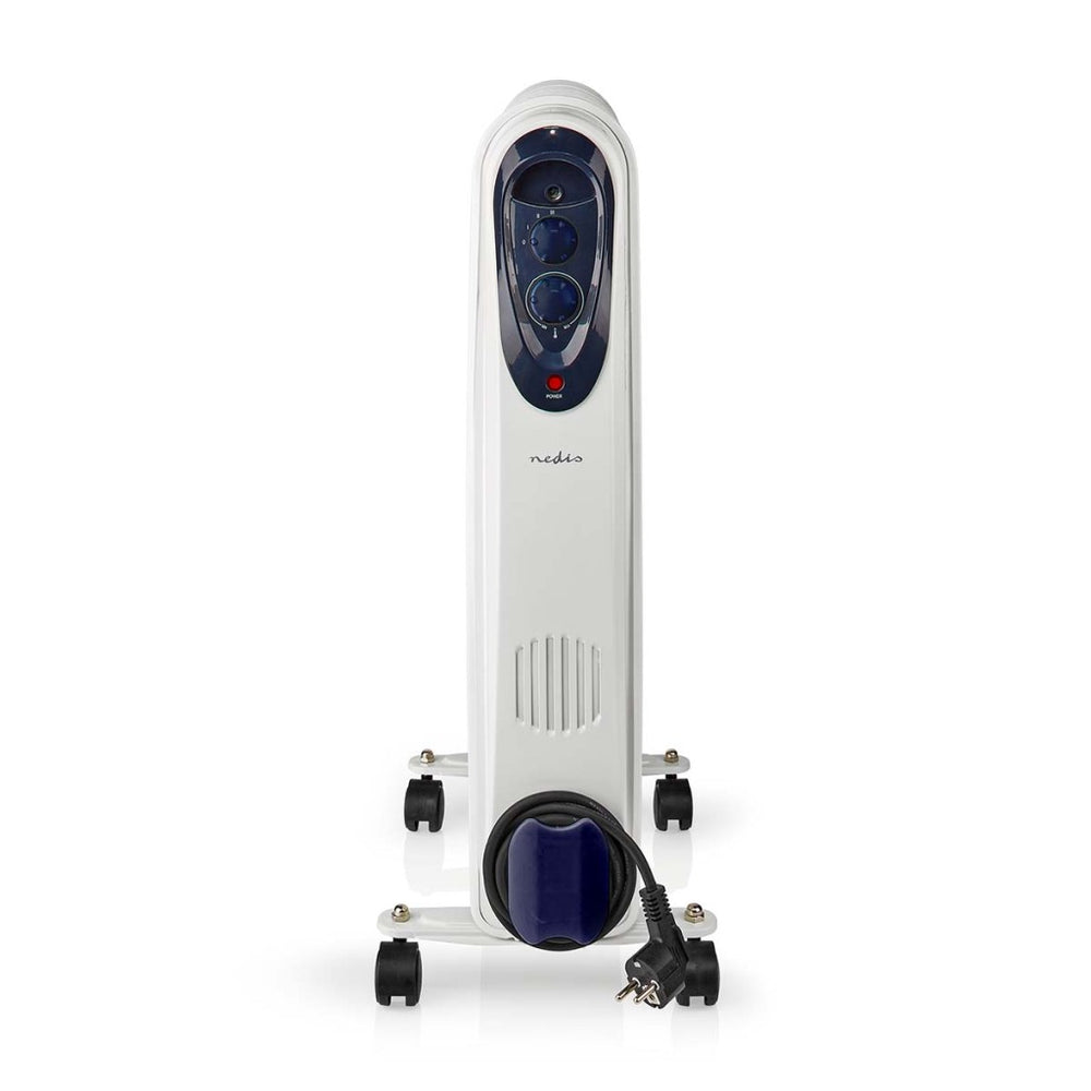 Nedis htoi30wt11 mobile oil radiator 1000 1500 2500 w 11 fins adjustable thermostat 3 heat settings tip-over prevention white