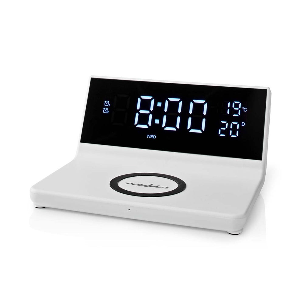 Nedis wcacq20wt alarm clock with wireless charger qi white