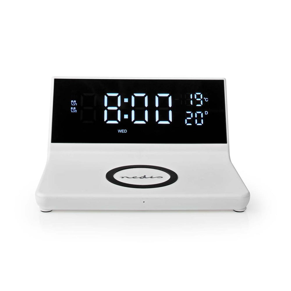 Nedis wcacq20wt alarm clock with wireless charger qi white
