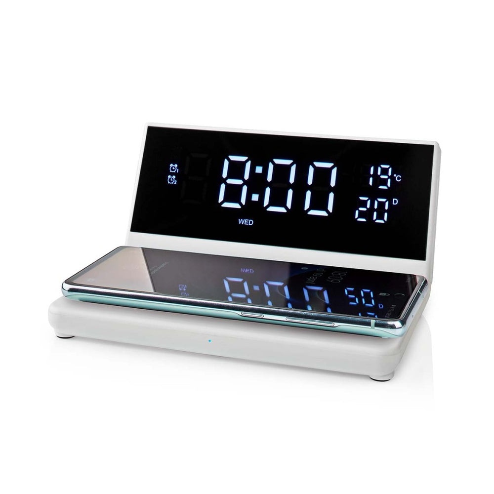 Nedis wcacq20wt alarm clock with wireless charger qi white
