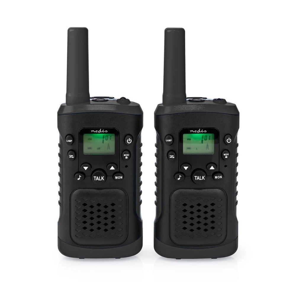 Nedis wltk0610bk walkie talkie set 2 handsets up to 6 km frequency channels: 8 ptt vox up to 3 hours headphone output 2 headsets black
