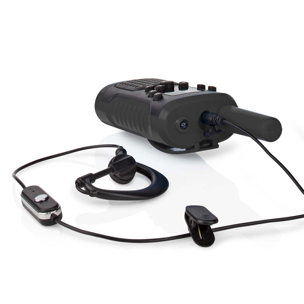 Nedis wltk0610bk walkie talkie set 2 handsets up to 6 km frequency channels: 8 ptt vox up to 3 hours headphone output 2 headsets black