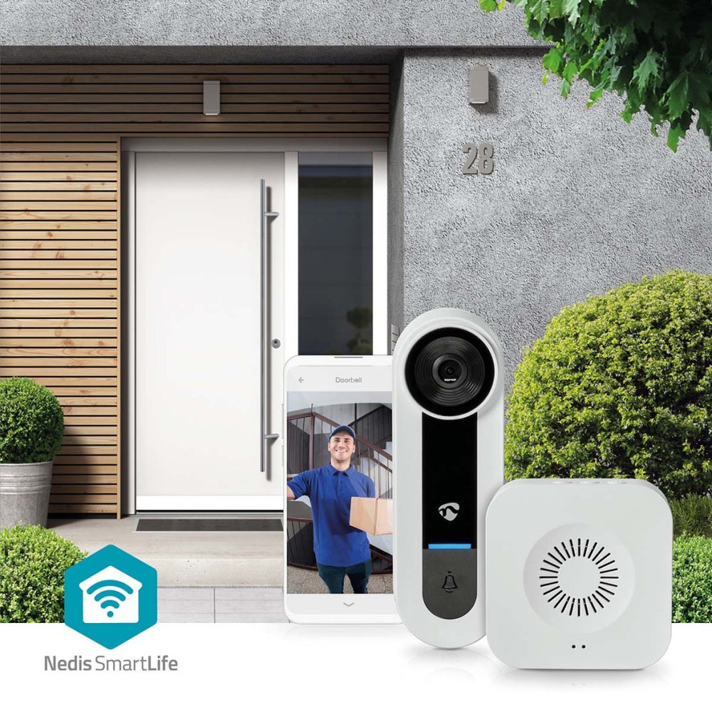 Nedis WIFDP40CWT SmartLife Video Doorbell Wi-Fi NetSvoeding 1536x1536 Cloud Storage (Valgfritt) MicroSD (ikke inkludert) ONVIF IP65 med bevegelsessensor hvit