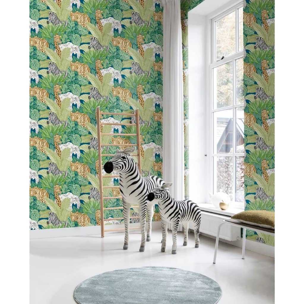 Papel de parede noordewand Good Vibes Jungle Animals Green e Black