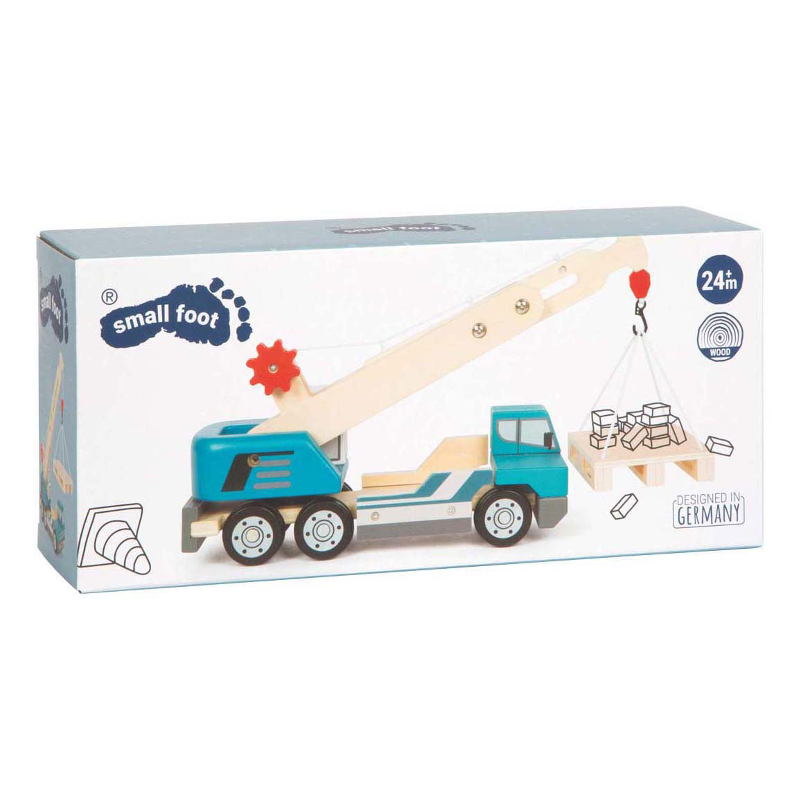 Small foot - blue wooden crane truck with pallet