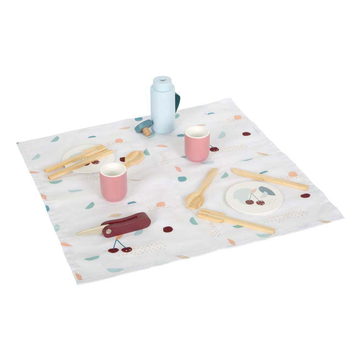 Malá noha - batoh s dreveným piknikovým chutným hracím setom, 14 kusov.