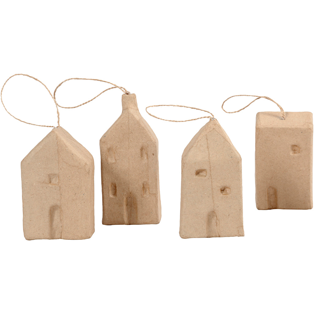 Paper mache houses, 4 pcs.