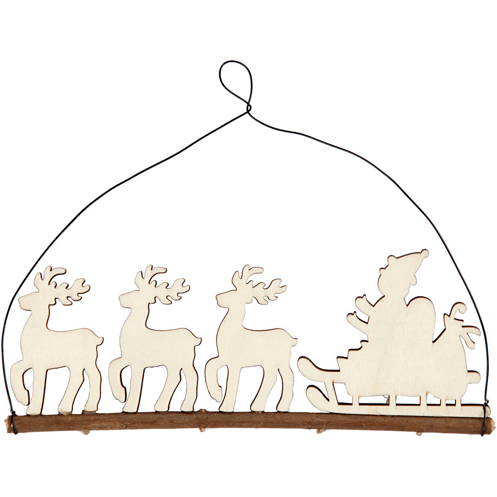 Creativ company Christmas decoration, Santa Claus with reindeer, h: 8 cm, d: 0.5 cm, w: 22 cm, 1 piece