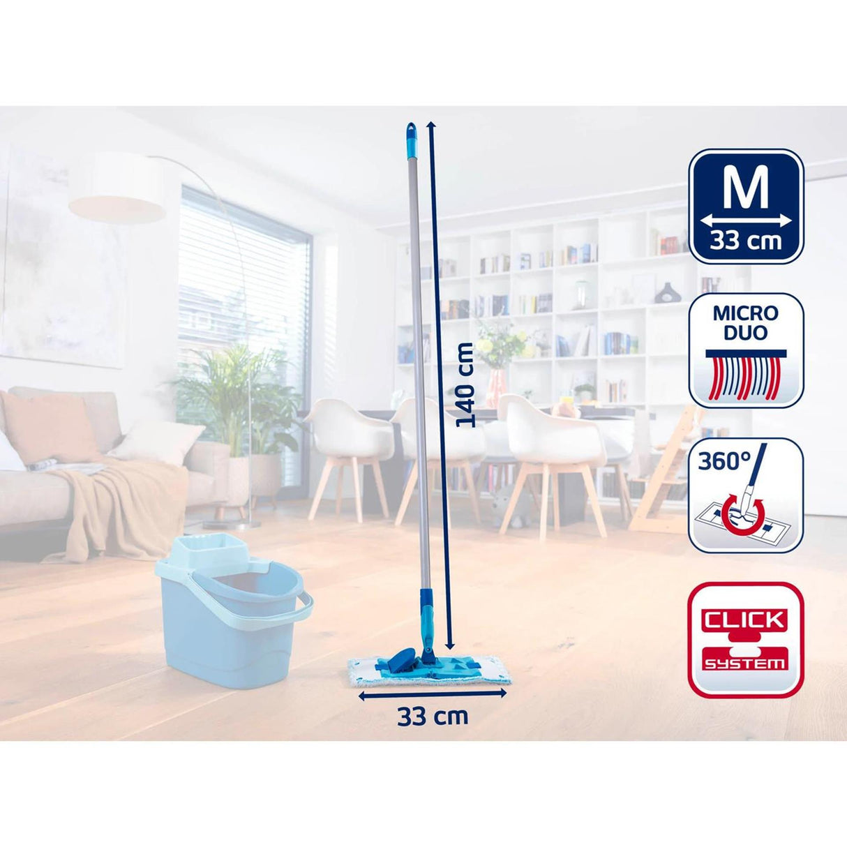 Leifheit 55511 essuie-sol powerclean m 33 avec manche 140cm