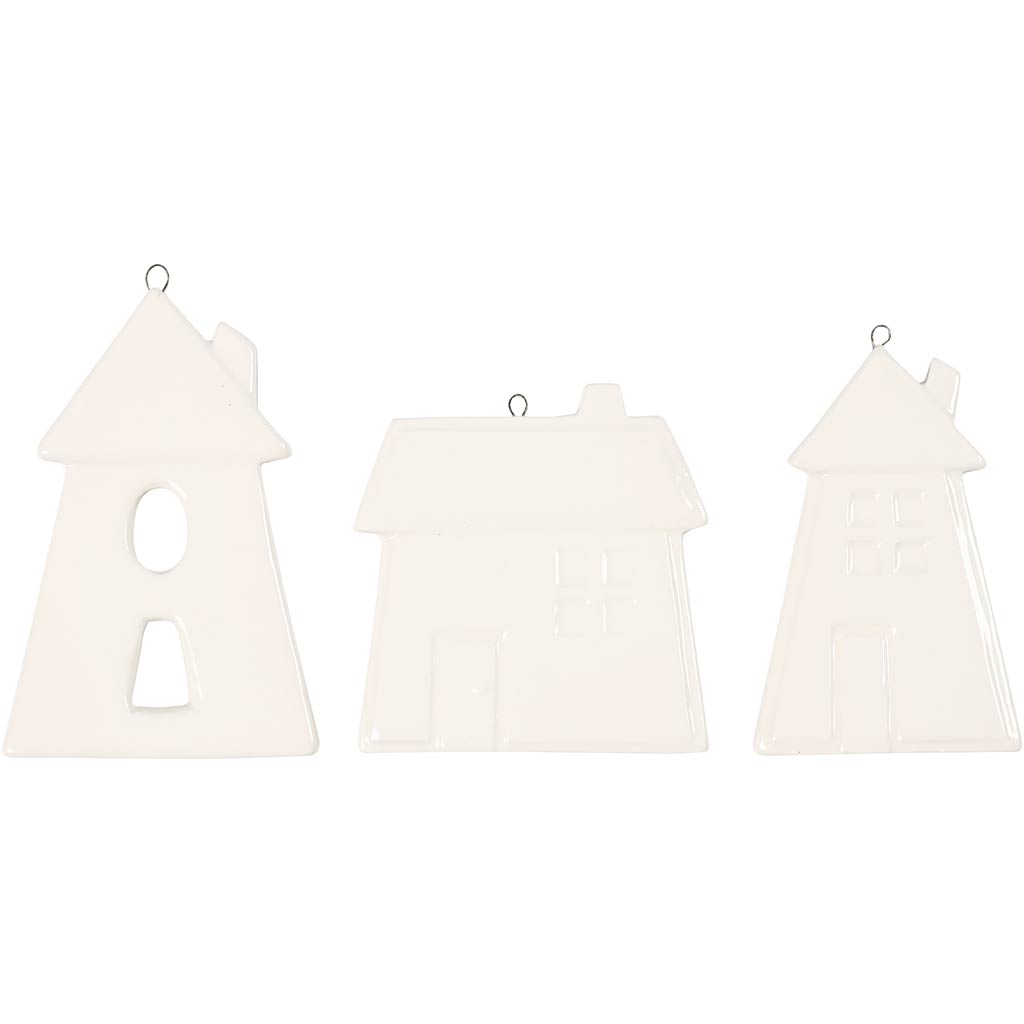 Creativ company hanging ornaments, houses, h: 7.6-9.7 cm, white, 18 pieces 1 box