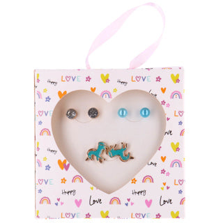 Happy love earring set blue horses 3 pieces