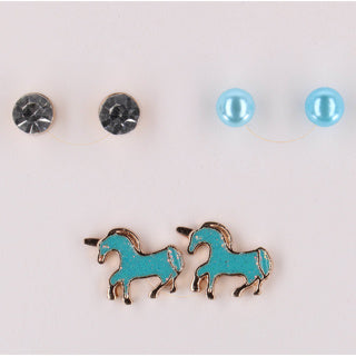 Happy love earring set blue horses 3 pieces