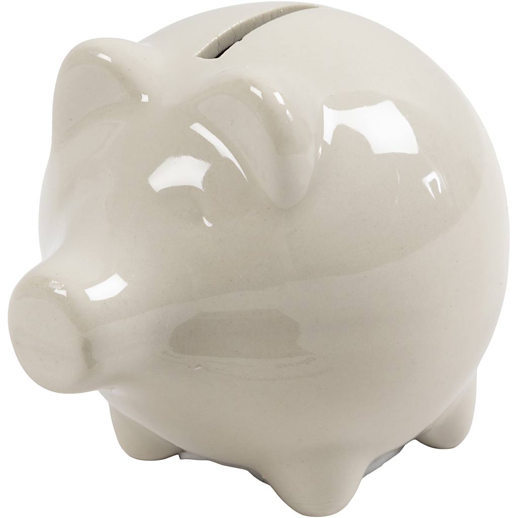 Creative company piggy bank, h: 8 cm, w: 8.5 cm, off-white, 10 pieces in a box