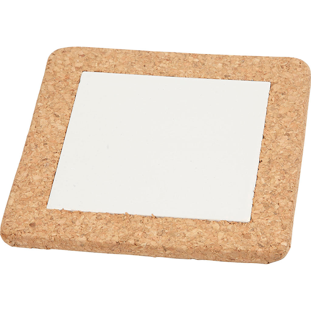 Creativ company coaster with cork frame, size 15.5 x 15.5 x 1 cm, white, 10 pieces in a box
