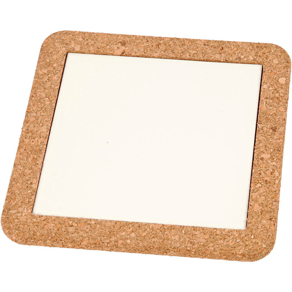 Creativ company coaster with cork frame, size 15.5 x 15.5 x 1 cm, white, 2 pieces in a box