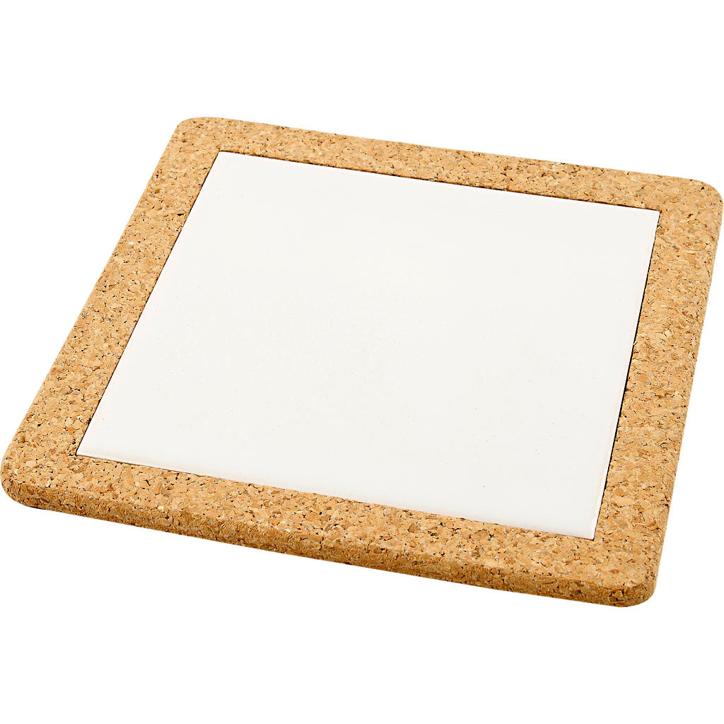 Creativ company coaster with cork frame, size 19x19x1.1 cm, white, 10 pieces in a box