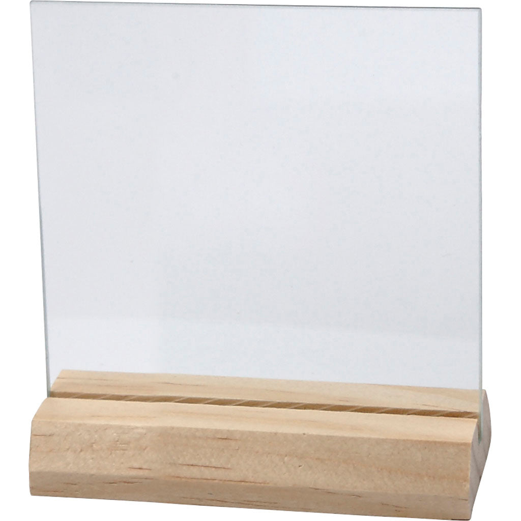 Creativ company glass plate with wooden base, size 7.5x7.5 cm, thickness 28 mm, 10 sets 1 box
