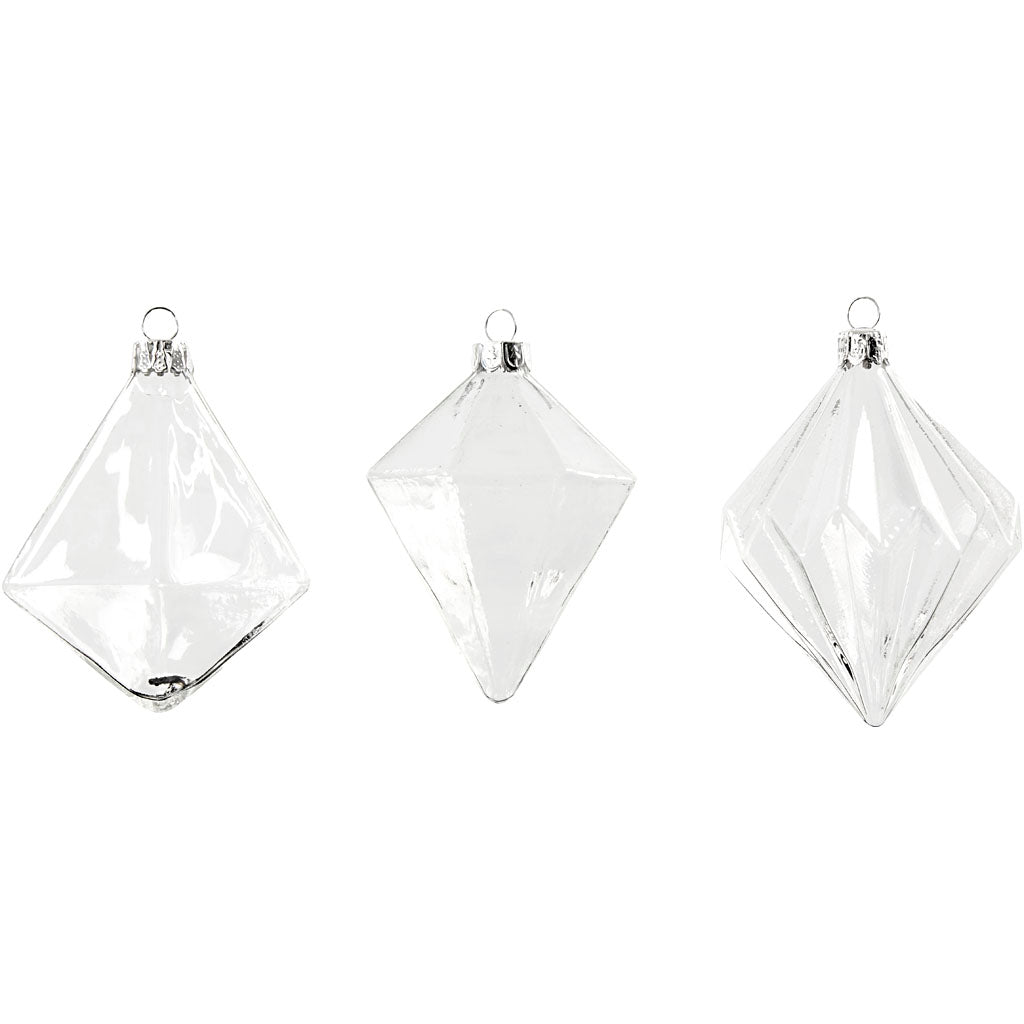 Creativ company glass ornaments, h: 9,6+9,8+10,5 cm, d 7+7,9+8 cm, transparent, 3 pieces 1 box