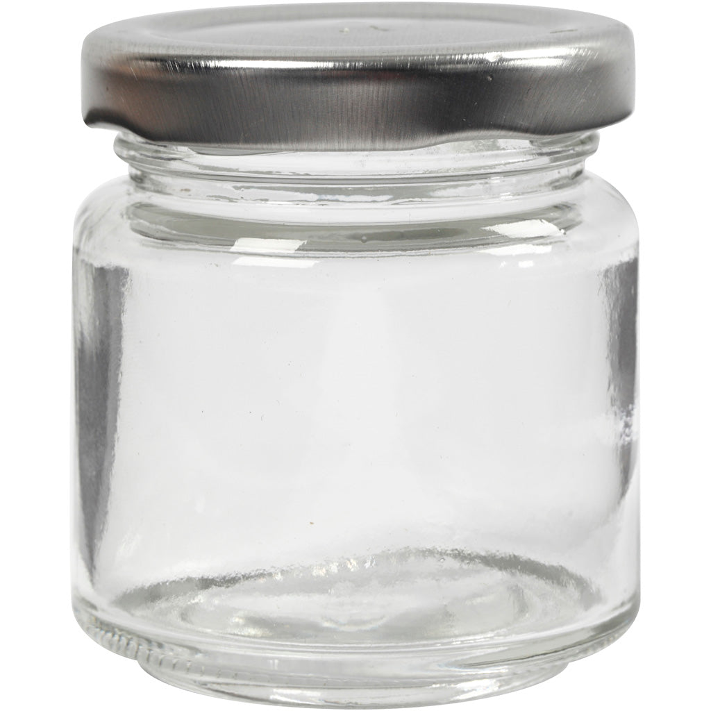 Creativ company glass jar, h: 6.5 cm, d: 5.7 cm, 100 ml, transparent, 12 pieces in a box