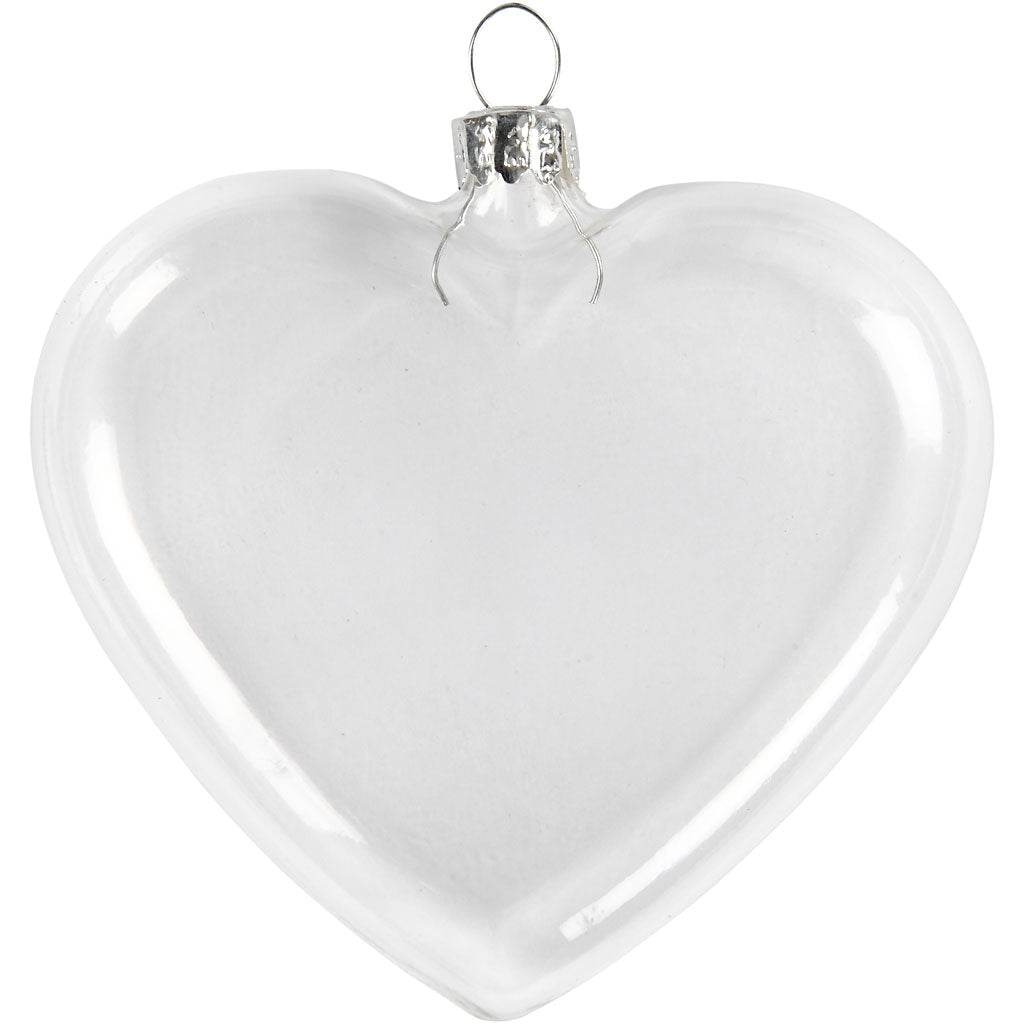 Creativ company flat glass heart, h: 9 cm, w: 7.8 cm, thickness 2.1 cm, 6 pieces 1 box