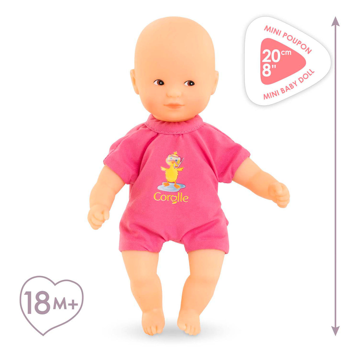 Corolle mini bath baby doll - pink, 20cm