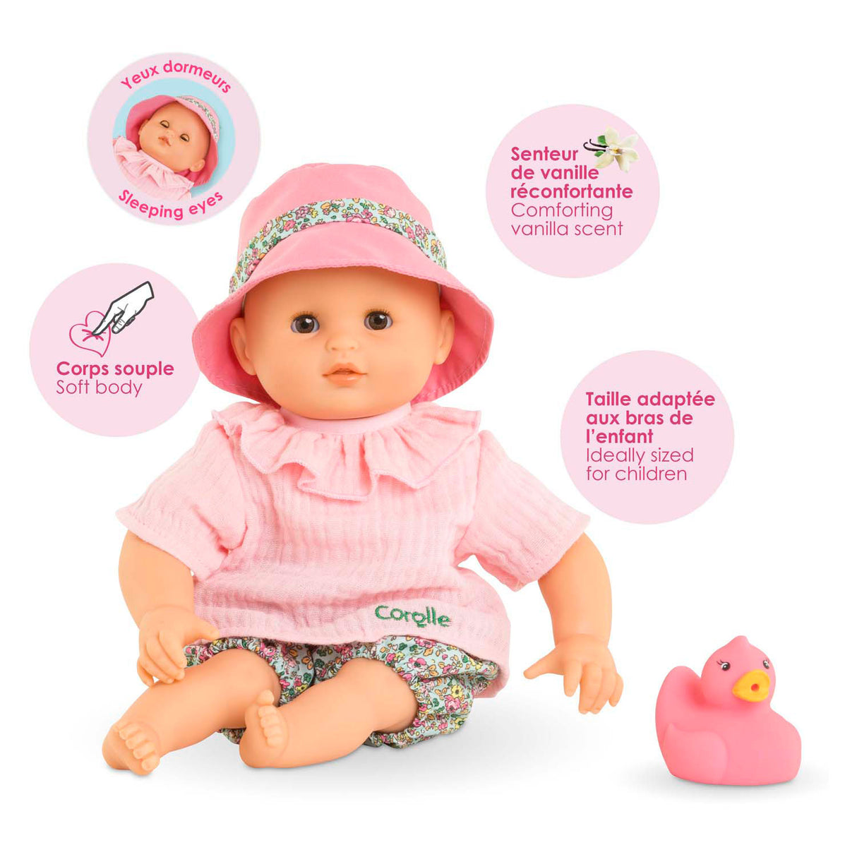 Corolle poupée de bain coralie avec canard en caoutchouc - bloomer, 30cm