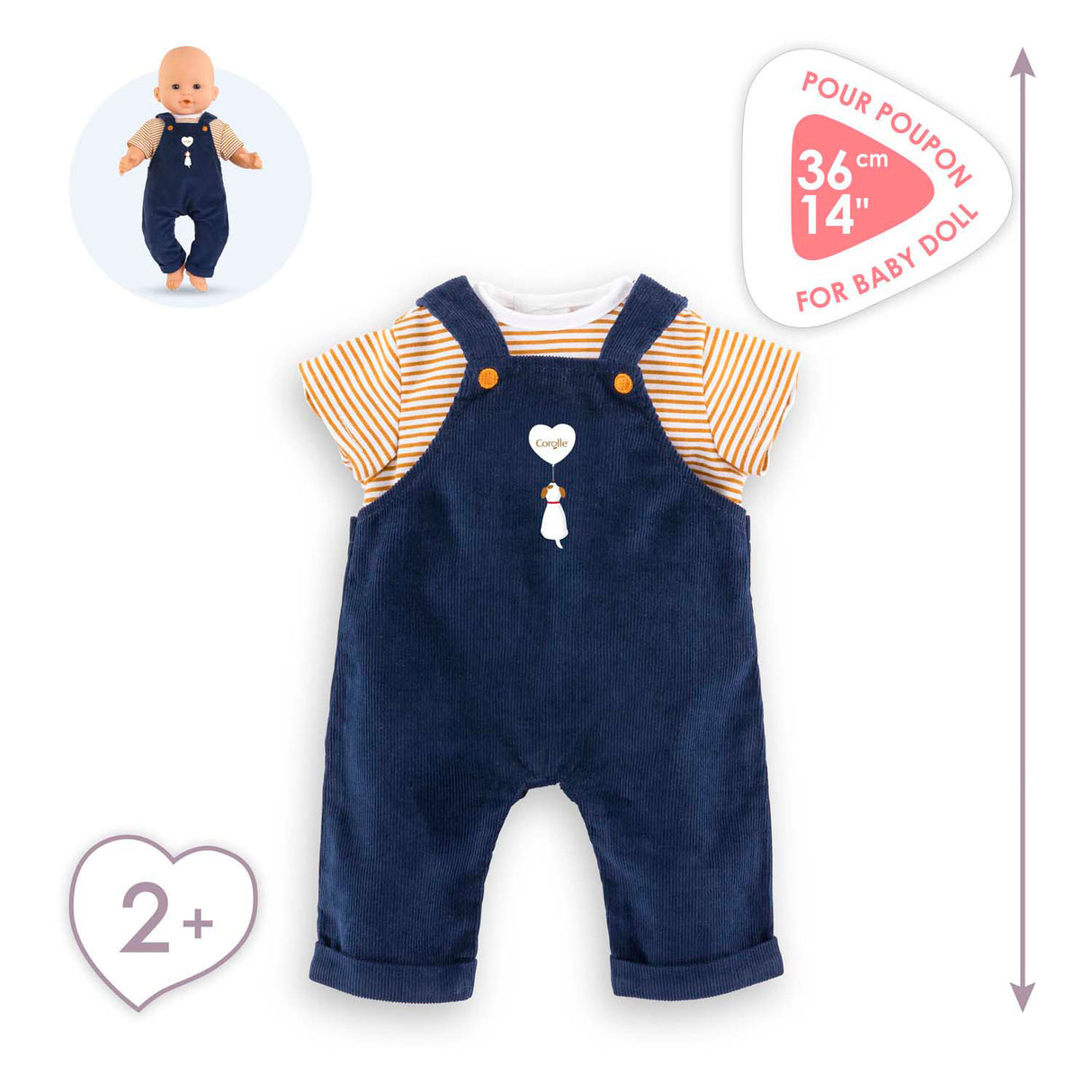 T-shirt Corolle et salopette bleu marine, 36cm