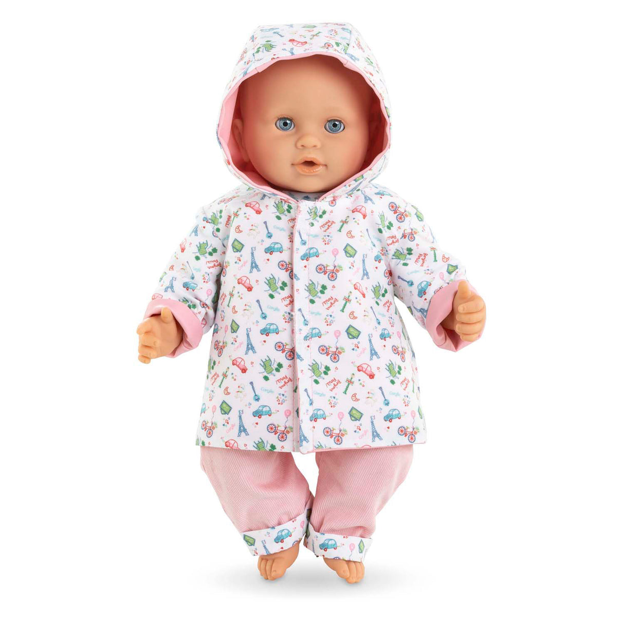 Corolle vendbar regnfrakke til babydukke, 36 cm