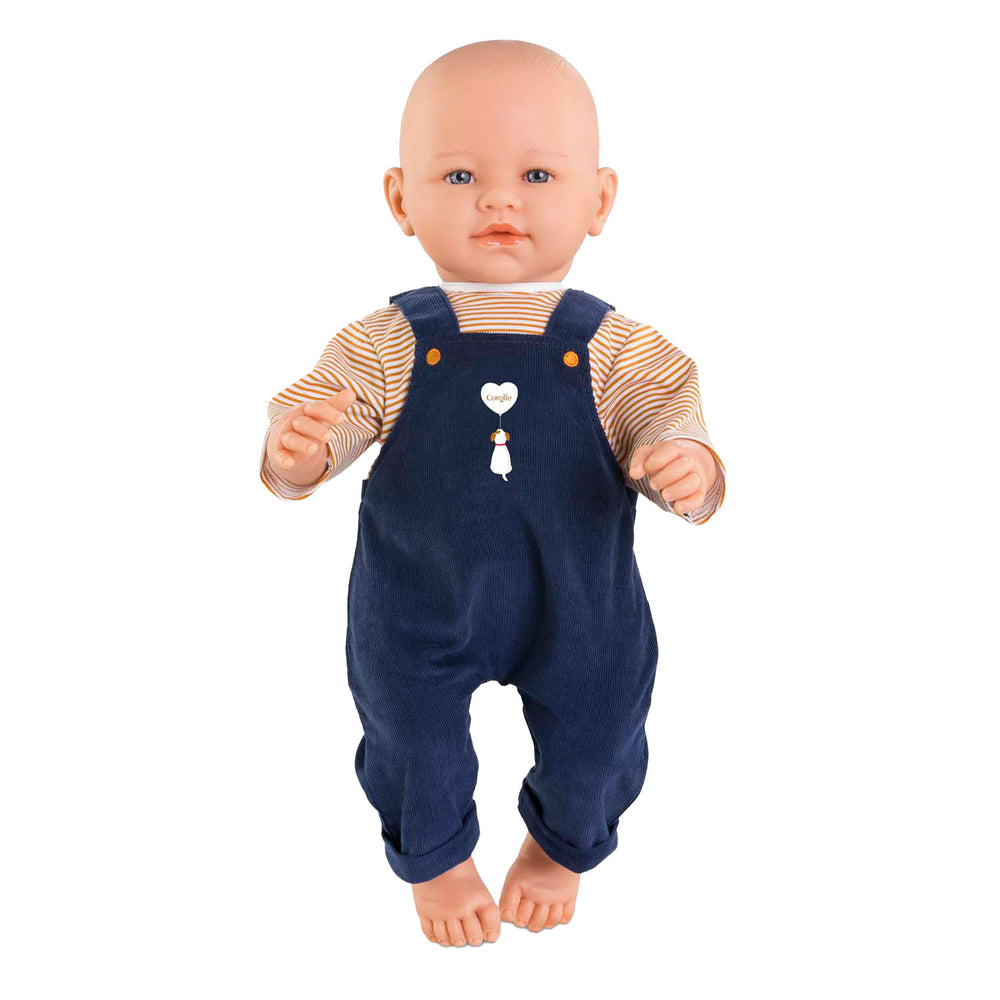 Corolle T-shirt and navy blue overalls for baby doll, 42cm