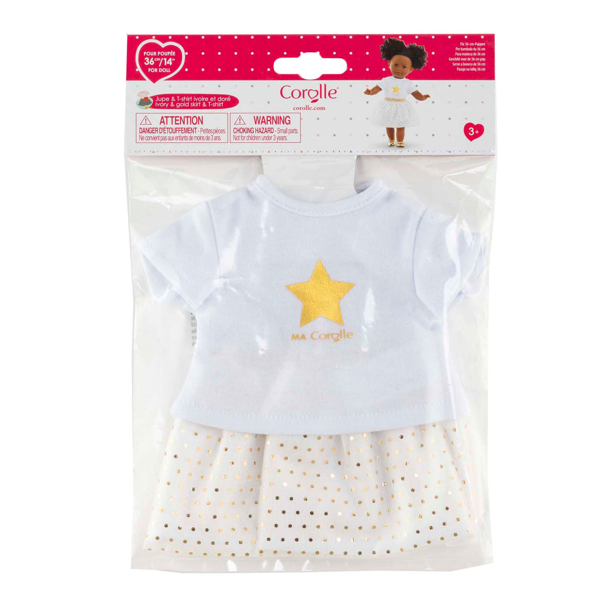 Corolle top and skirt set for 36cm dolls - ivory gold